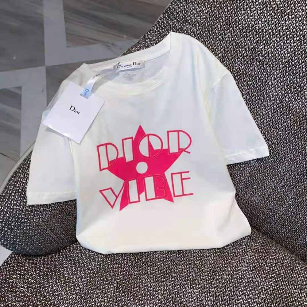 Dior Women Vibe T-shirt Ecru and Fluorescent Pink Cotton and Linen Jersey - image 5