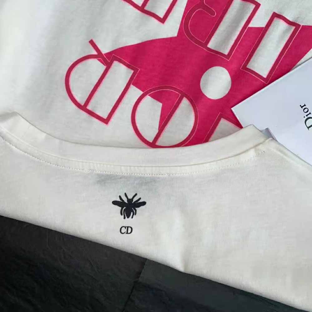 Dior Women Vibe T-shirt Ecru and Fluorescent Pink Cotton and Linen Jersey - image 9