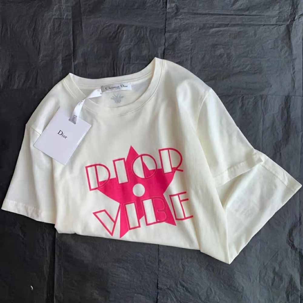 Dior Women Vibe T-shirt Ecru and Fluorescent Pink Cotton and Linen Jersey - image 6