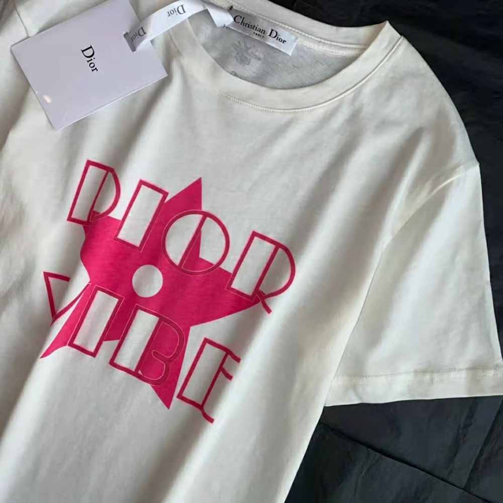 Dior Women Vibe T-shirt Ecru and Fluorescent Pink Cotton and Linen Jersey - image 8