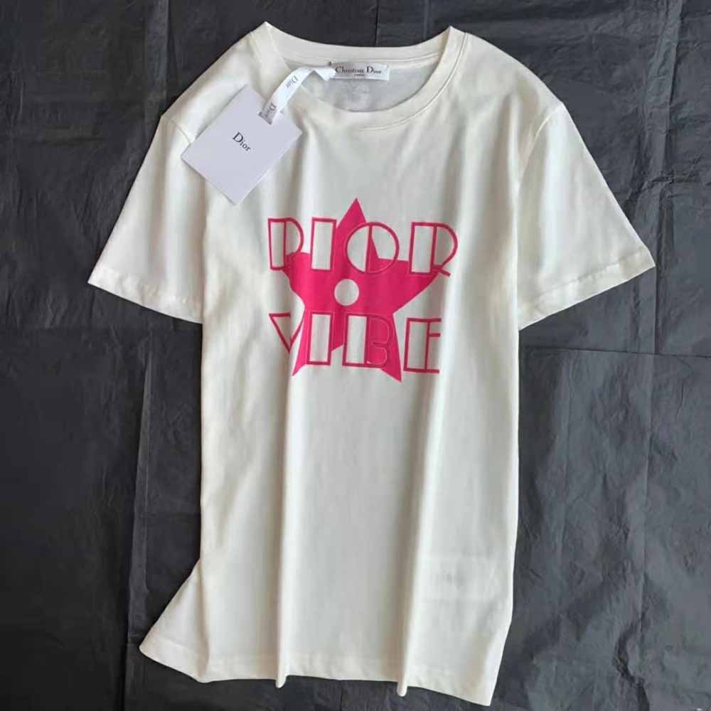 Dior Women Vibe T-shirt Ecru and Fluorescent Pink Cotton and Linen Jersey - image 4