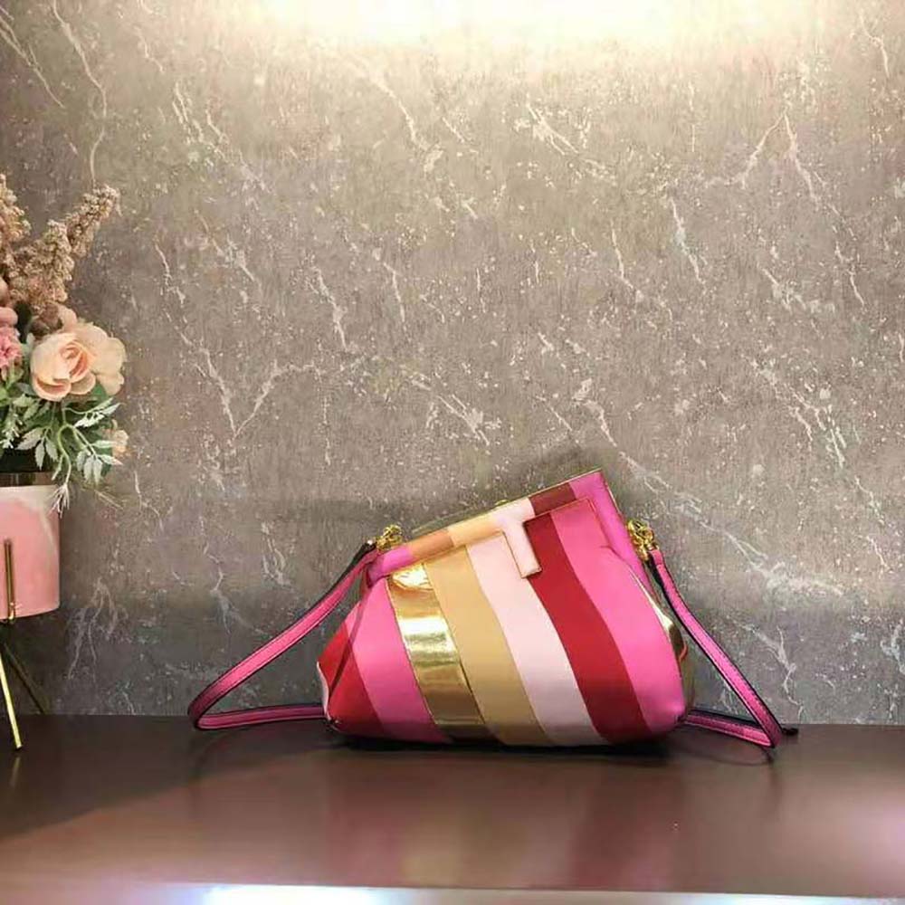 Close-up of multicolor leather inlay on Fendi Women Fendi First Small Leather Bag