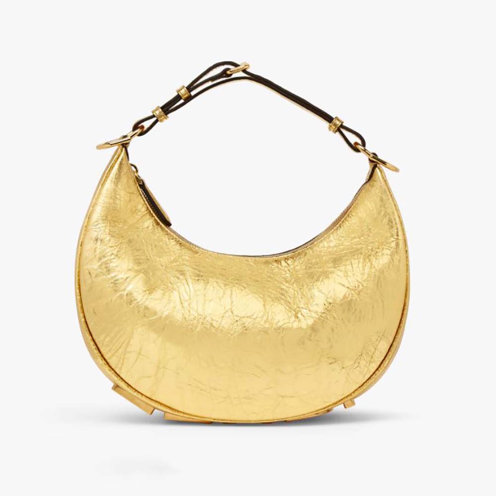 Front view of Fendi Women Fendigraphy Small Gold Laminated Leather Bag