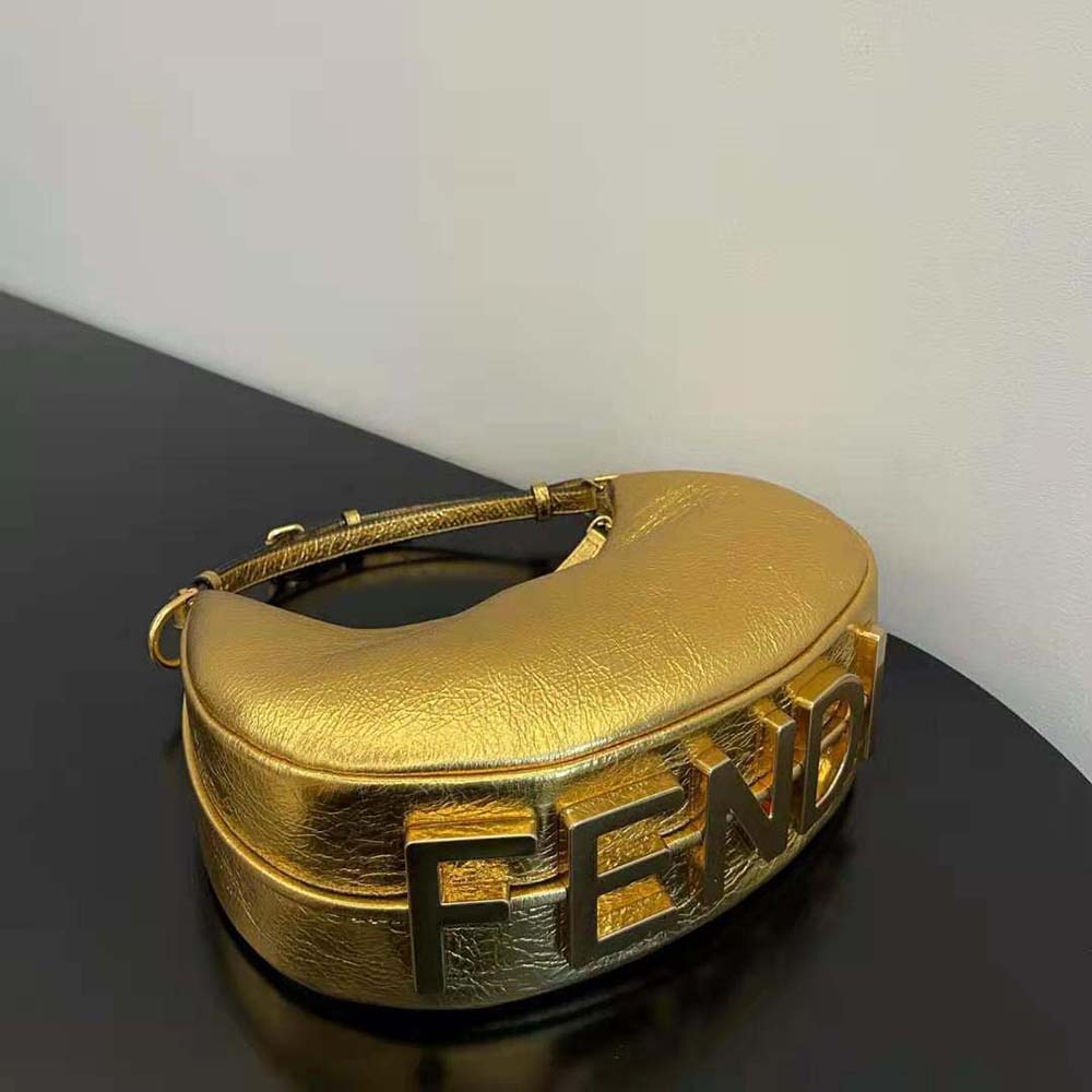 Fendi Women Fendigraphy Small Gold Laminated Leather Bag - image 5