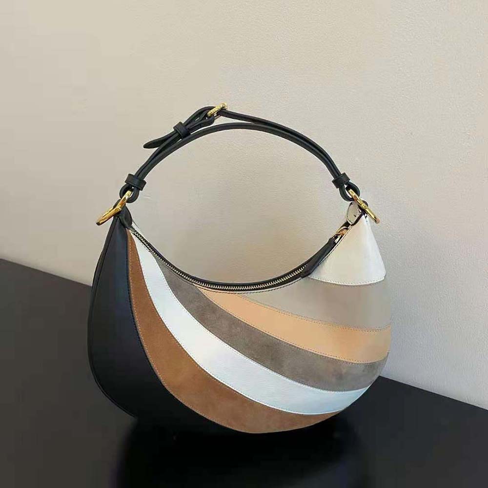 Close-up of gold-tone hardware and geometric inlay on Fendi Women Fendigraphy Bag