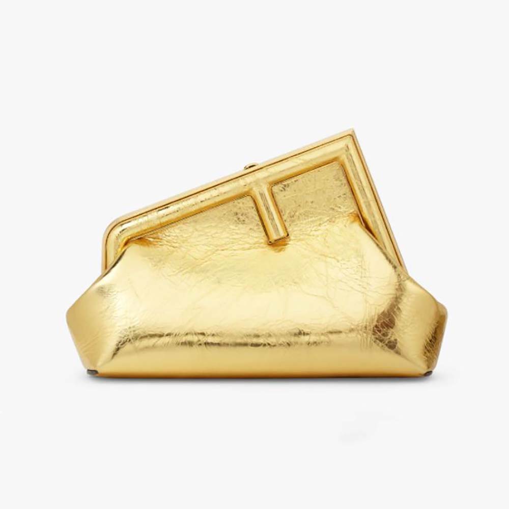 Front view of Fendi Women First Small Gold Laminated Leather Bag