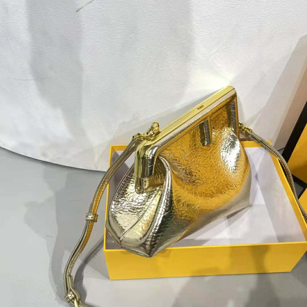 Fendi Women First Small Gold Laminated Leather Bag - image 4