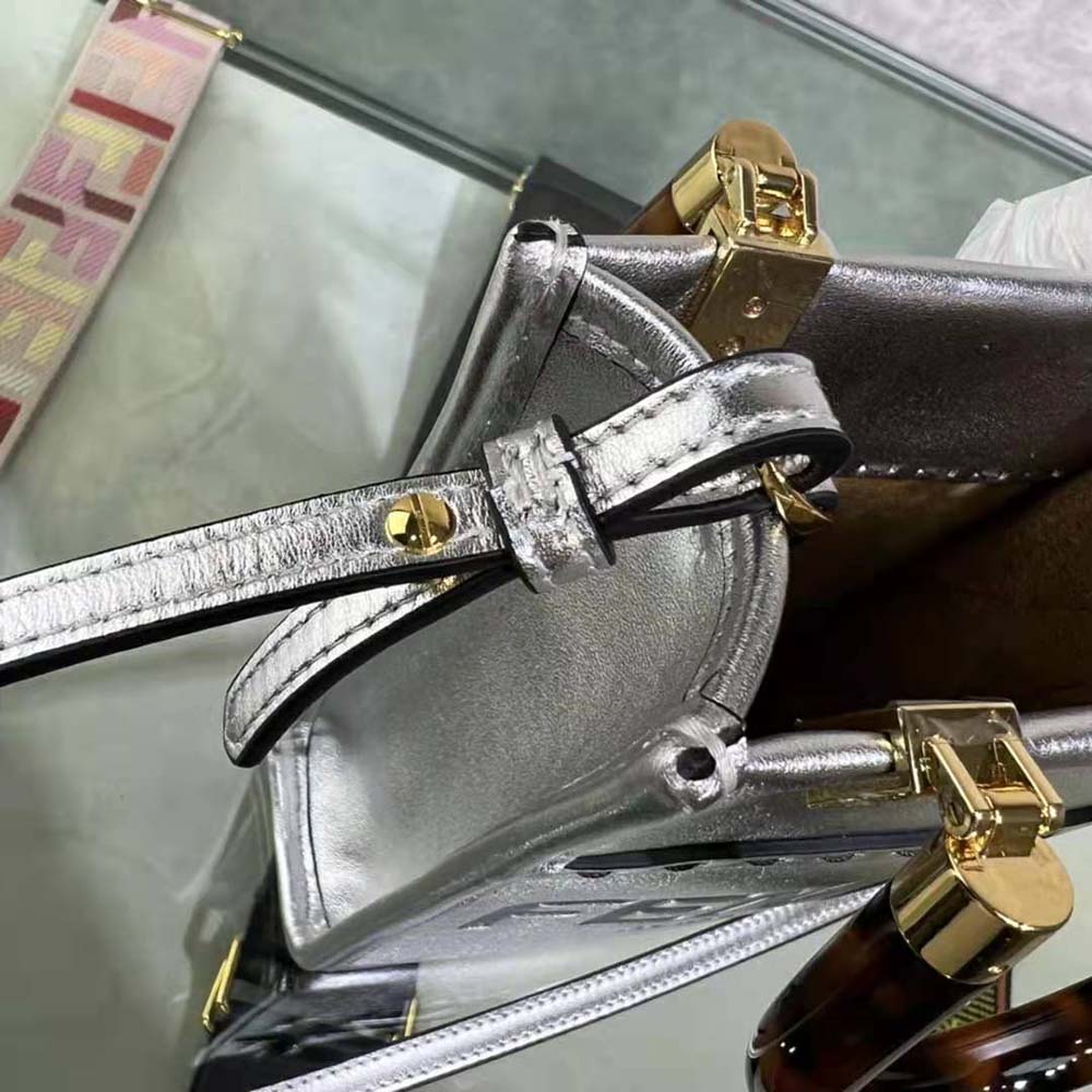 Fendi Women Mini Sunshine Shopper Silver Laminated Leather Shopper - image 7