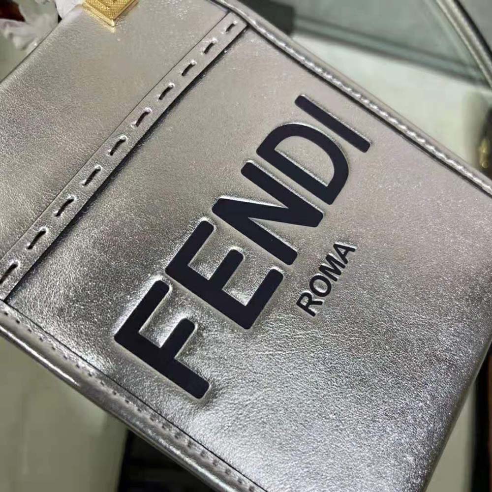 Fendi Women Mini Sunshine Shopper Silver Laminated Leather Shopper - image 5