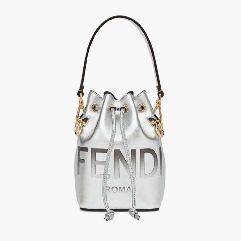 Front view of Fendi Women Mon Tresor Silver Laminated Leather Mini Bag