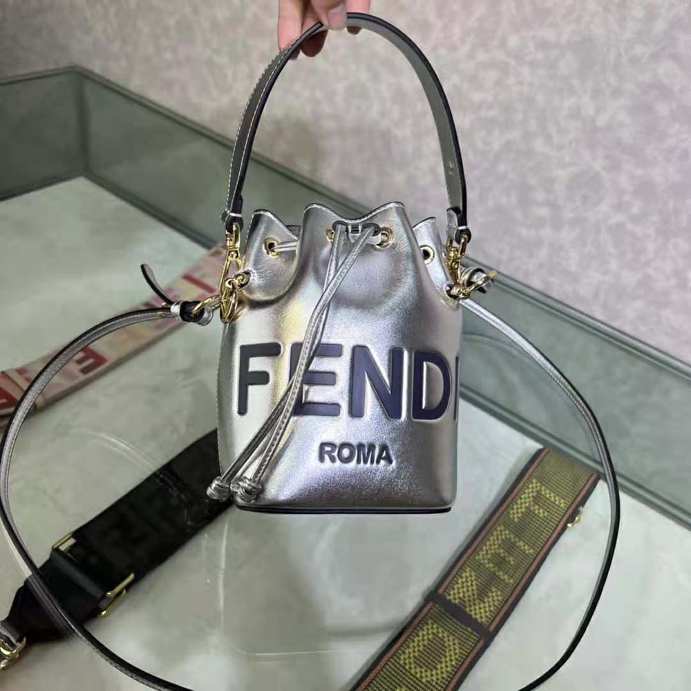 Fendi Women Mon Tresor Silver Laminated Leather Mini Bag - image 6