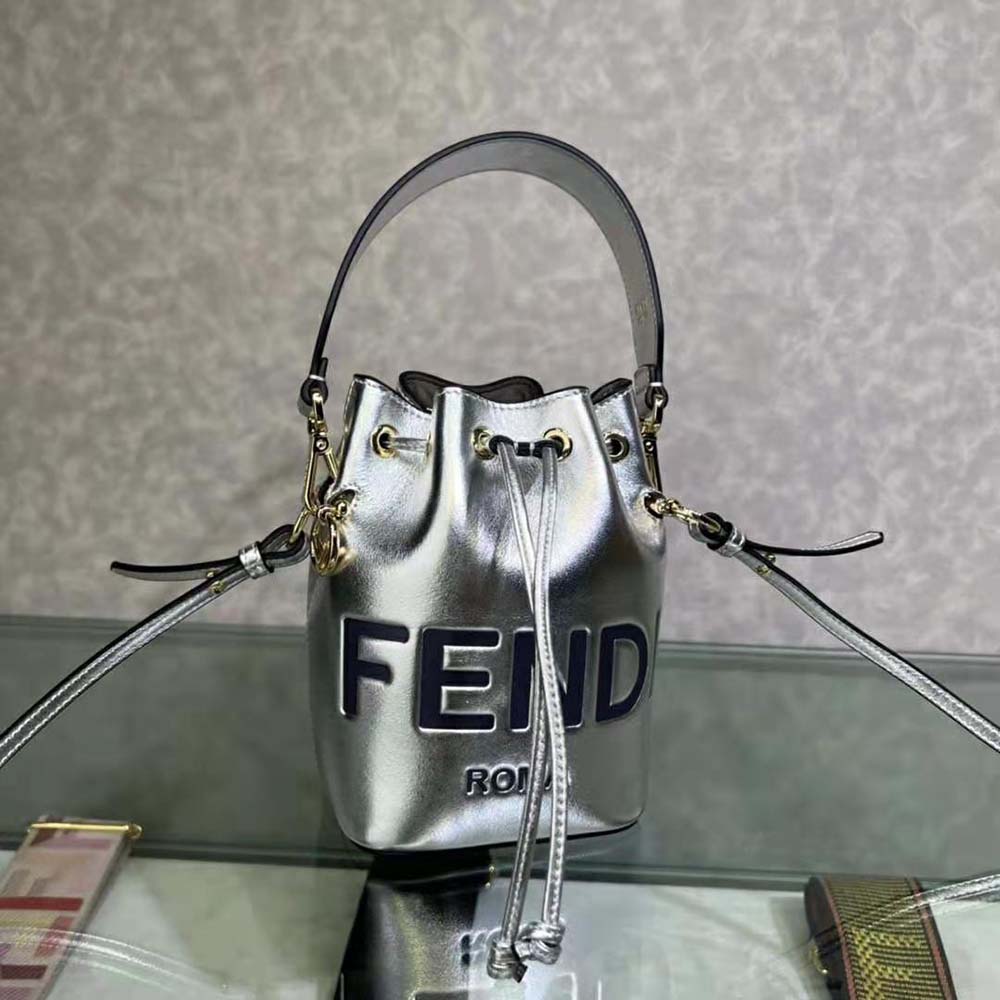 Fendi Women Mon Tresor Silver Laminated Leather Mini Bag - image 4