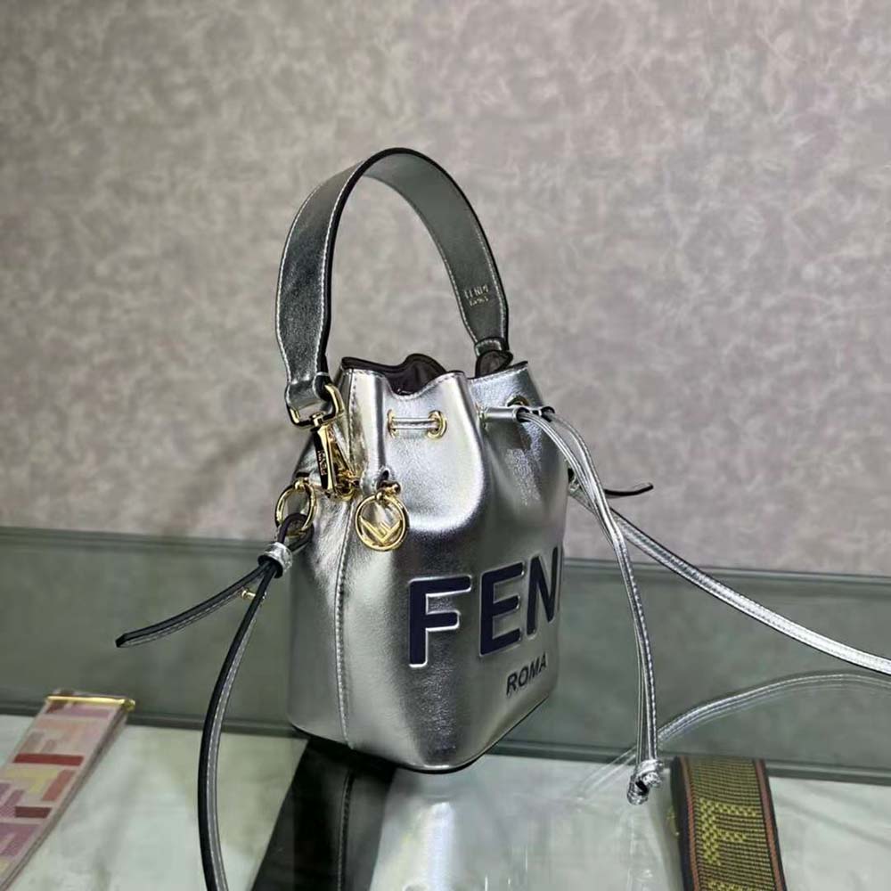 Fendi Women Mon Tresor Silver Laminated Leather Mini Bag - image 5