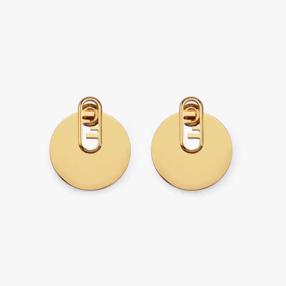 Front view of Fendi Women O Lock Earrings Gold Colored with O Lock emblem