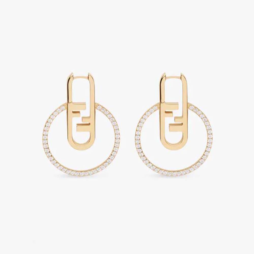 Close-up of Fendi Women O Lock Earrings Gold-Colored front view