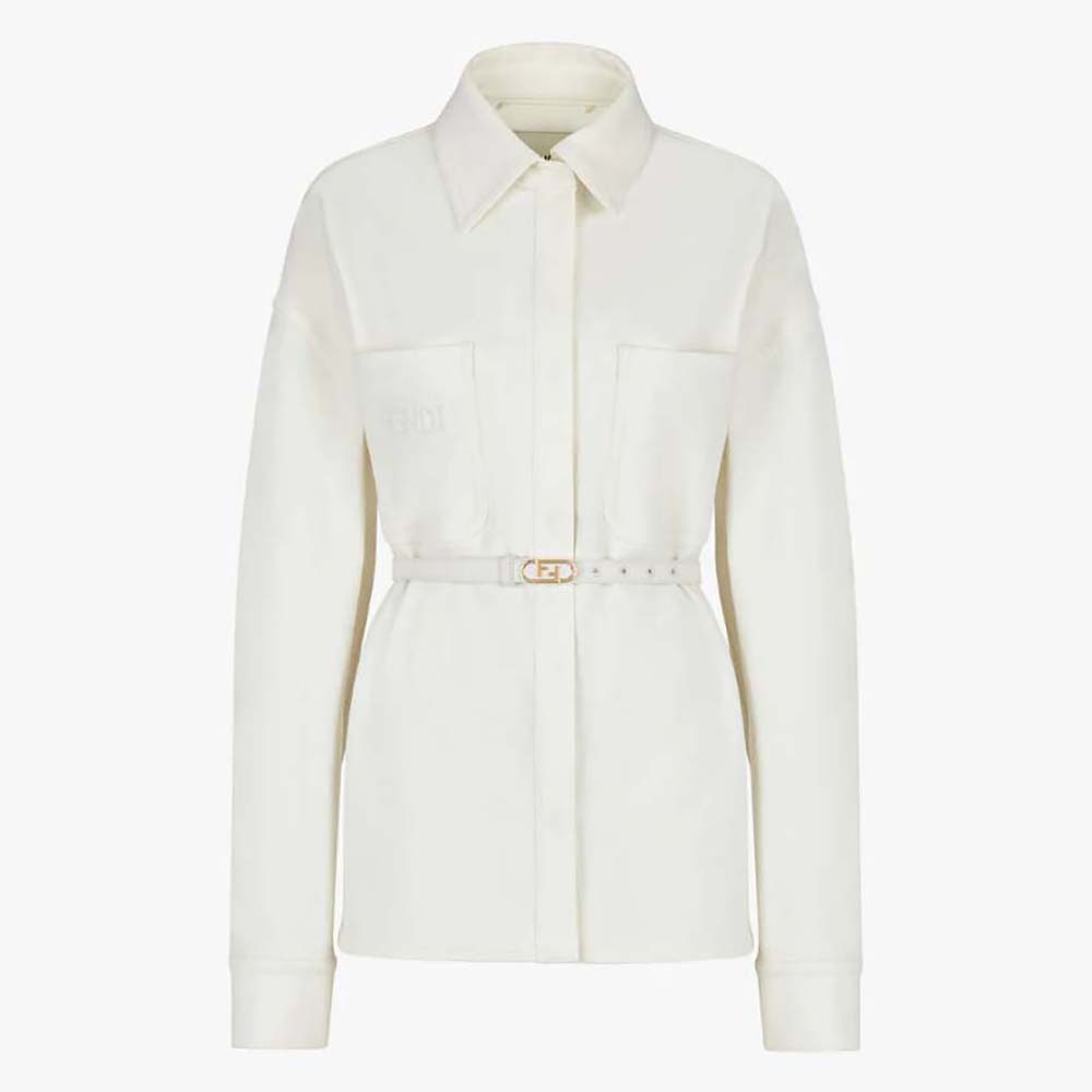 Front view of Fendi Women Single-breasted Go-To White Denim Go-To Jacket