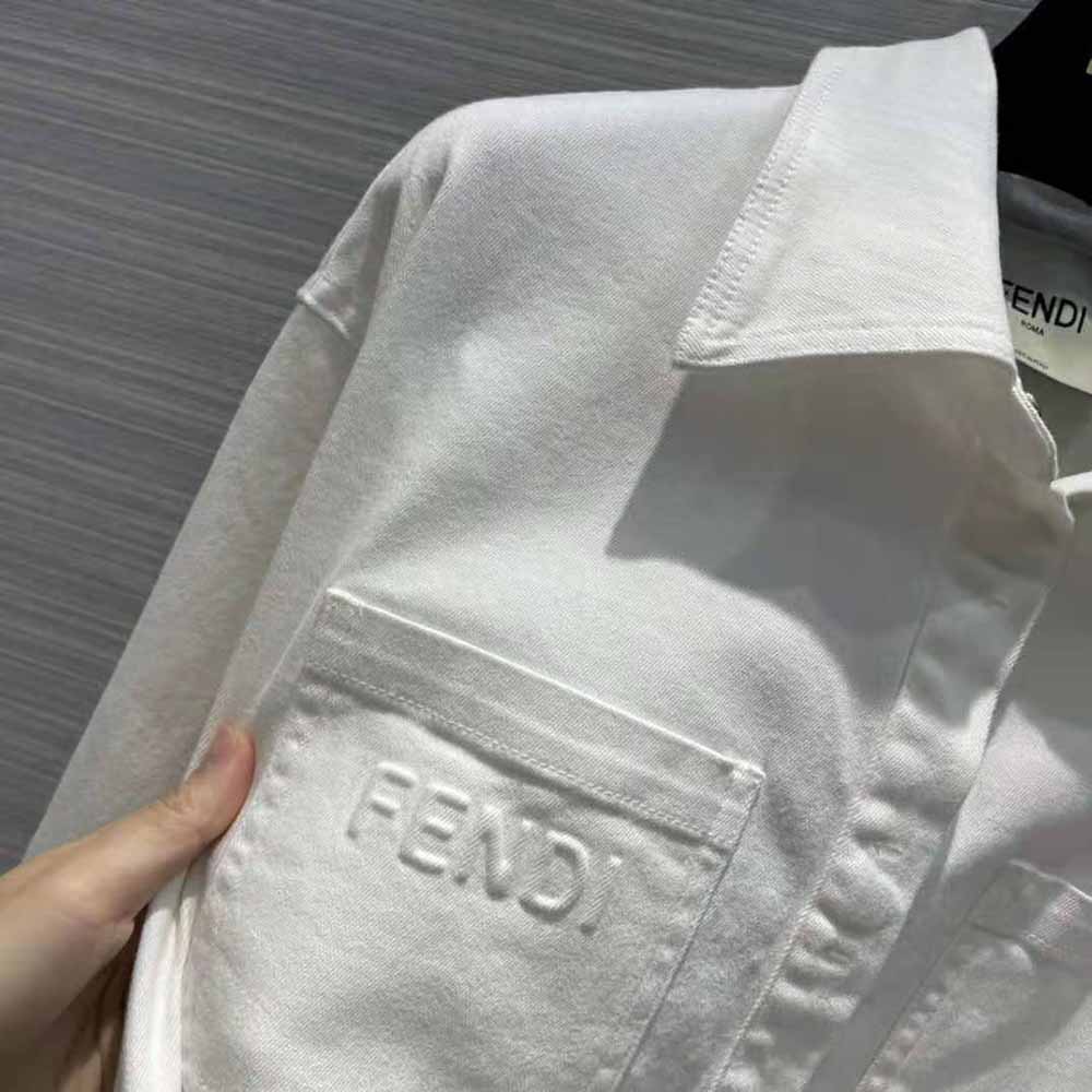 Fendi Women Single-breasted Go-To White Denim Go-To Jacket - image 7