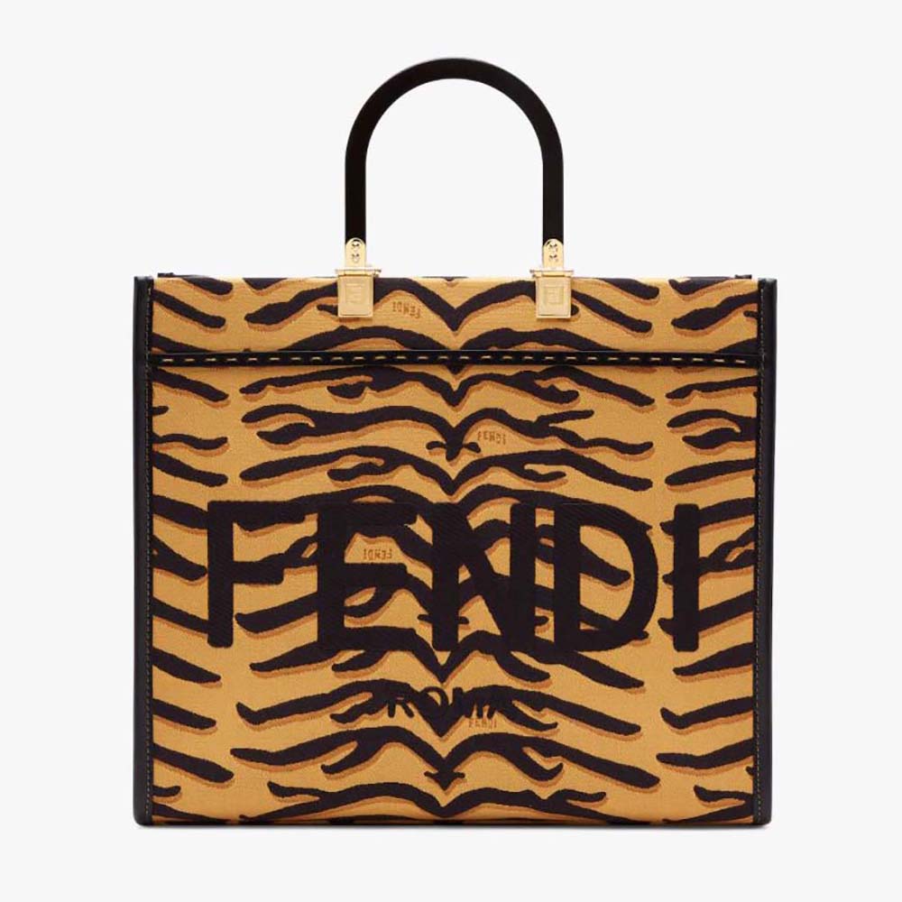 Front view of Fendi Women Sunshine Medium Shopper Bag in brown leather