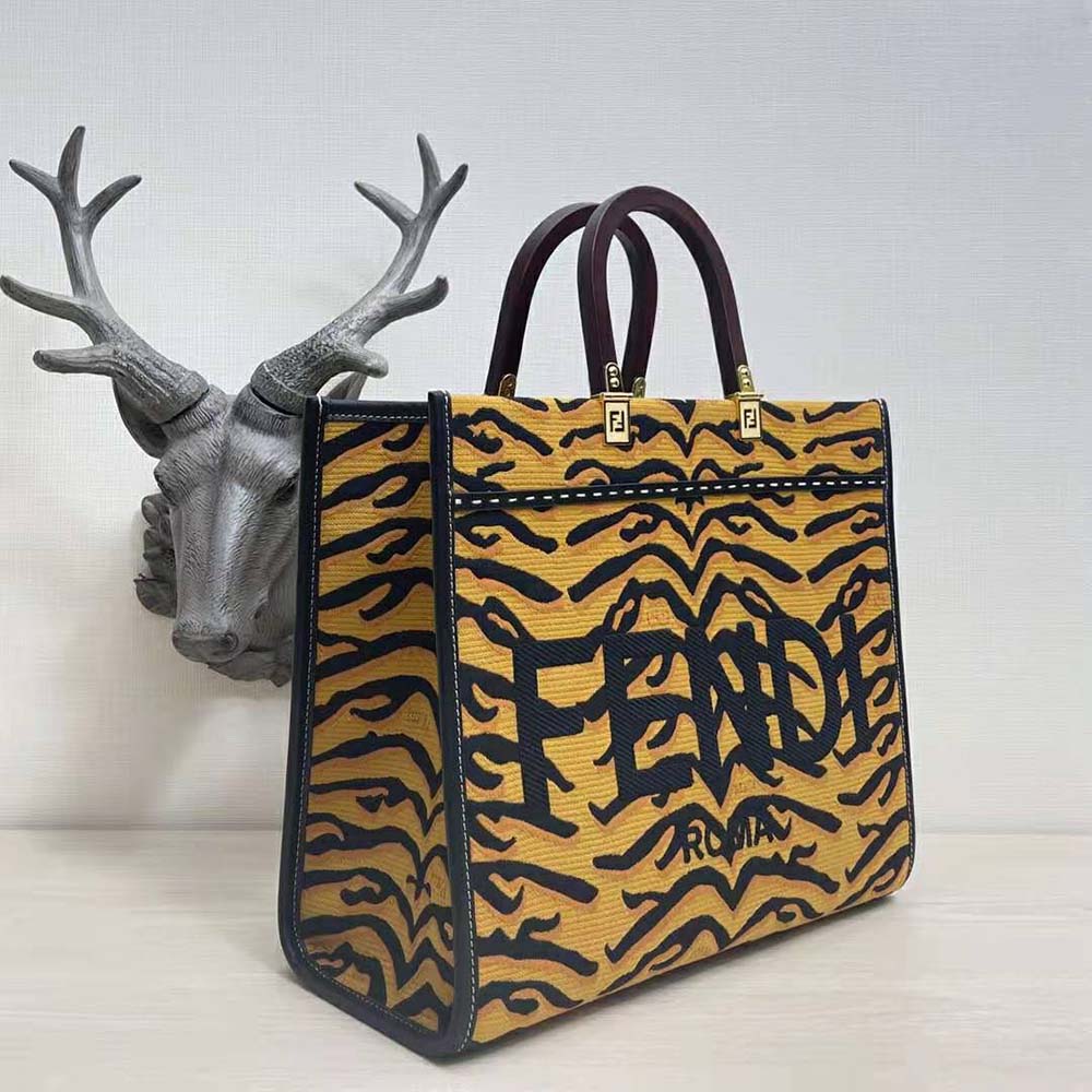 Interior shot showing spacious lining of Fendi Women Sunshine Medium Shopper Bag