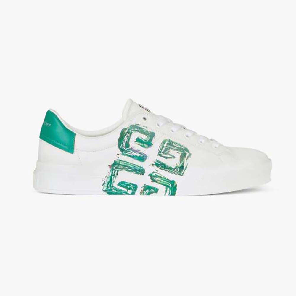 Side profile of Givenchy Unisex Sneakers City Sport in 4G Print Leather-Green