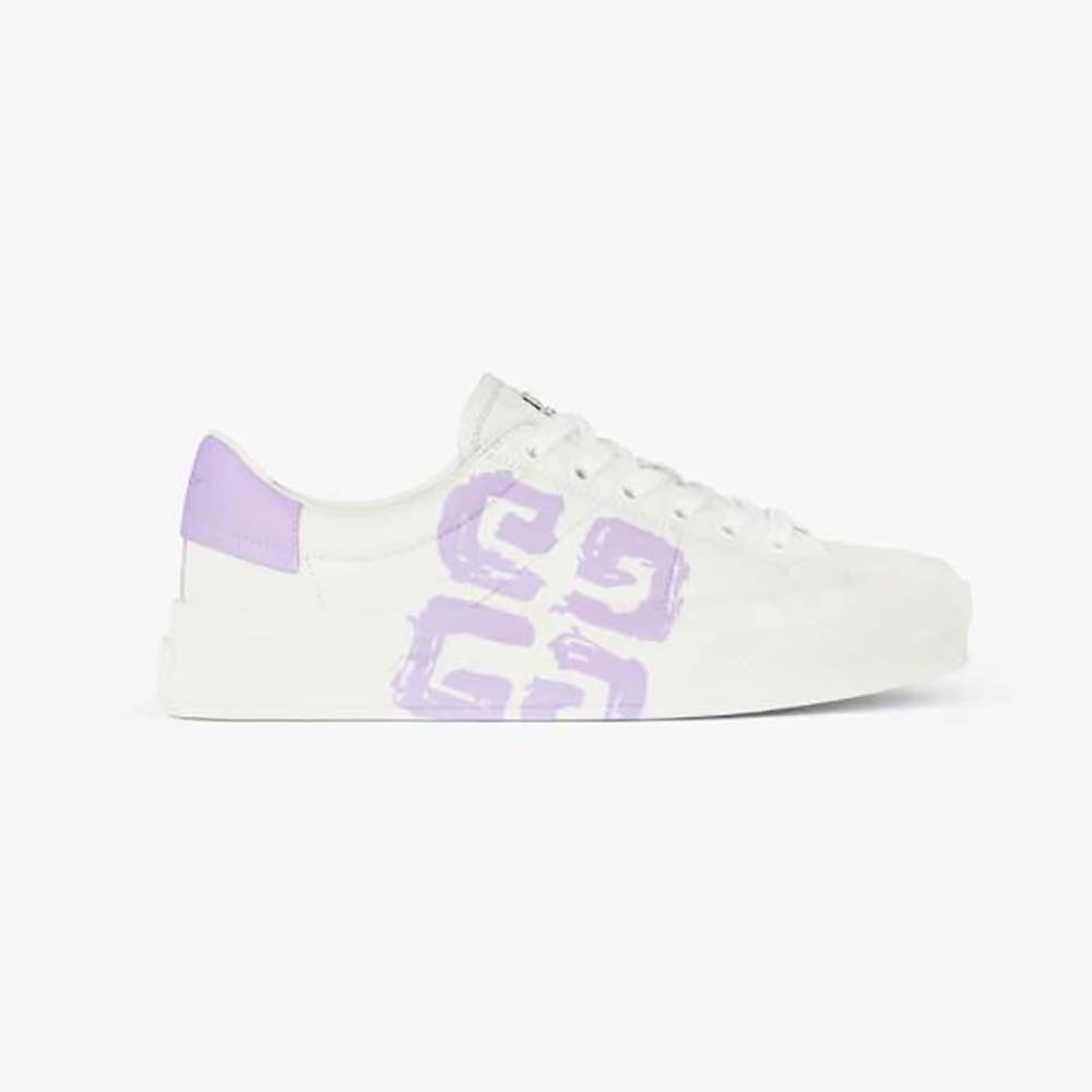 Side view of Givenchy Unisex Sneakers City Sport in 4G Printed Leather-Purple