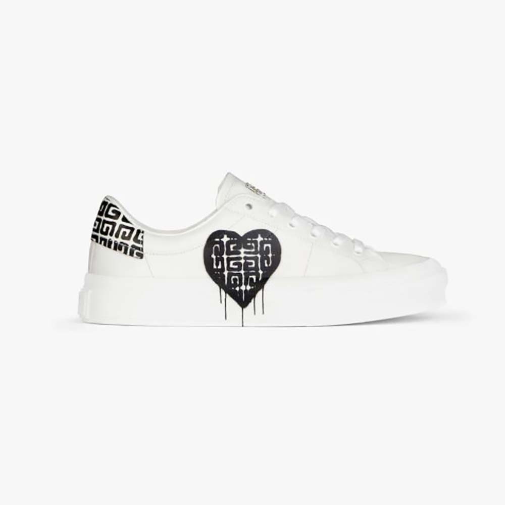 Side view of Givenchy Unisex Sneakers in Leather with Tag Effect 4G Print-White