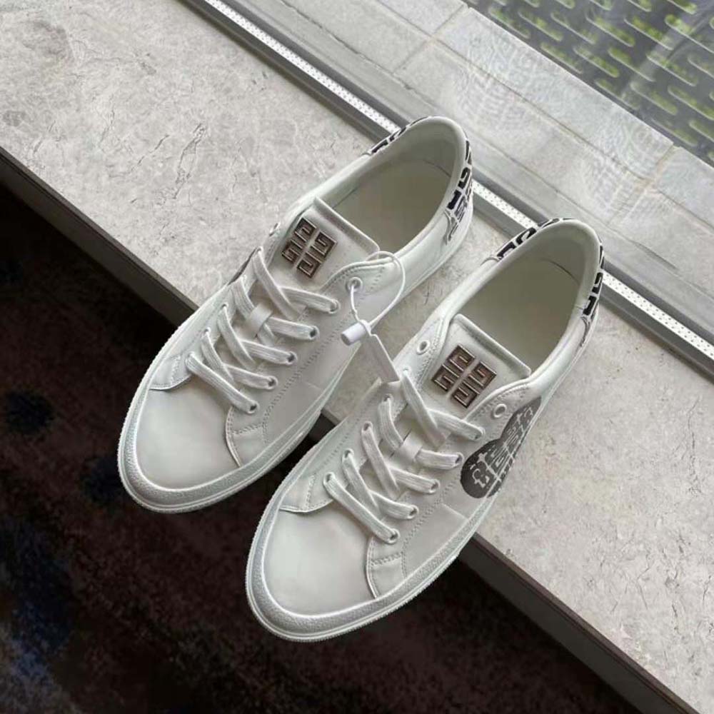 Overhead shot of white leather Givenchy Unisex Sneakers with lace-up closure