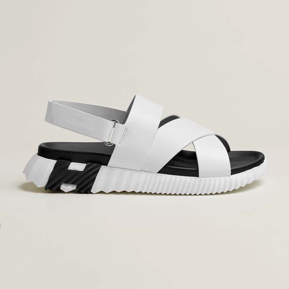 Side view of Hermes Women Electric Sandal in Calfskin-White showing silhouette