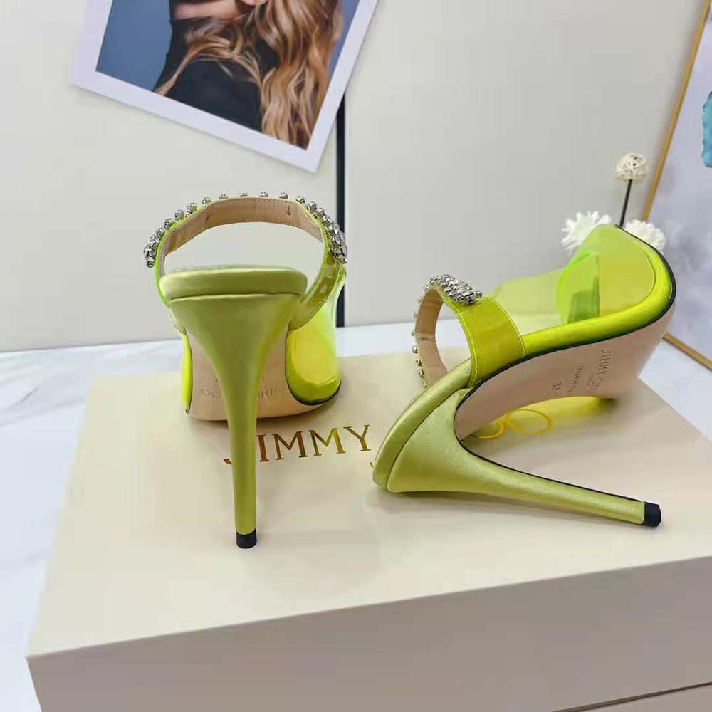 Jimmy Choo Women Bing 100 Neon Yellow Plexi Mules with Yellow Crystal Strap - image 8