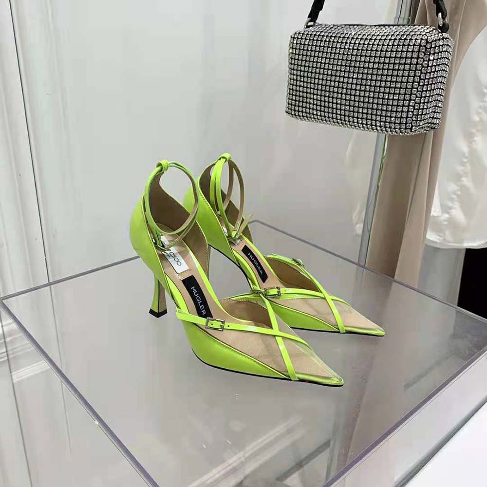 Jimmy Choo Women Mugler Strap Pump Neon Yellow Patent and Mesh Pumps with Straps - image 4