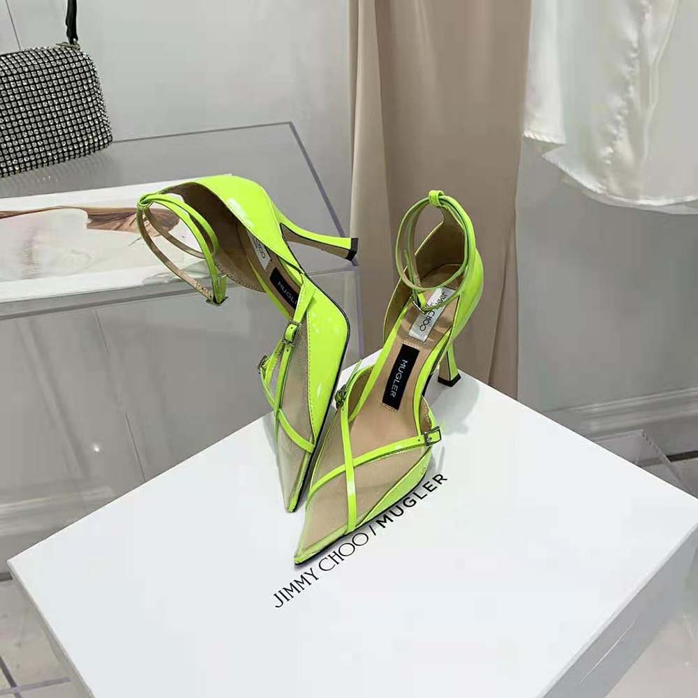 Jimmy Choo Women Mugler Strap Pump Neon Yellow Patent and Mesh Pumps with Straps - image 5