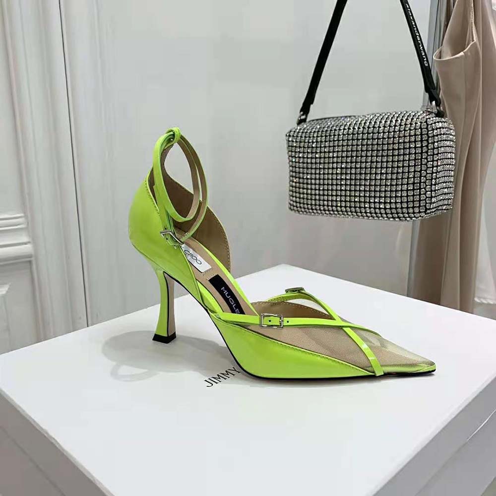 Jimmy Choo Women Mugler Strap Pump Neon Yellow Patent and Mesh Pumps with Straps - image 7