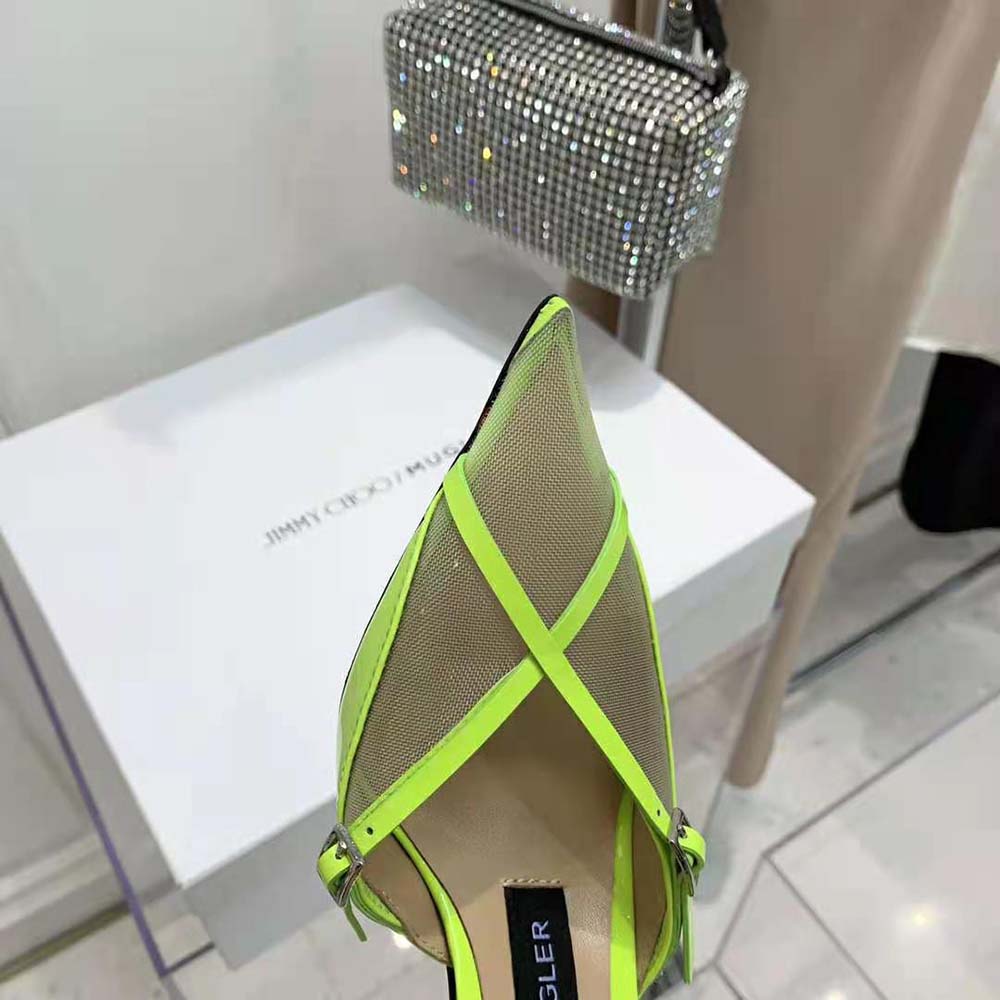 Jimmy Choo Women Mugler Strap Pump Neon Yellow Patent and Mesh Pumps with Straps - image 8