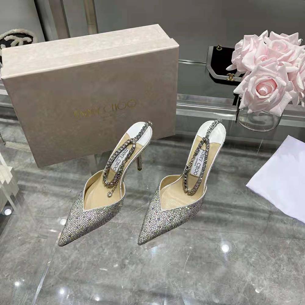 Jimmy Choo Women Saeda 100 Ivory Satin Pumps with Crystal Embellishment - image 4