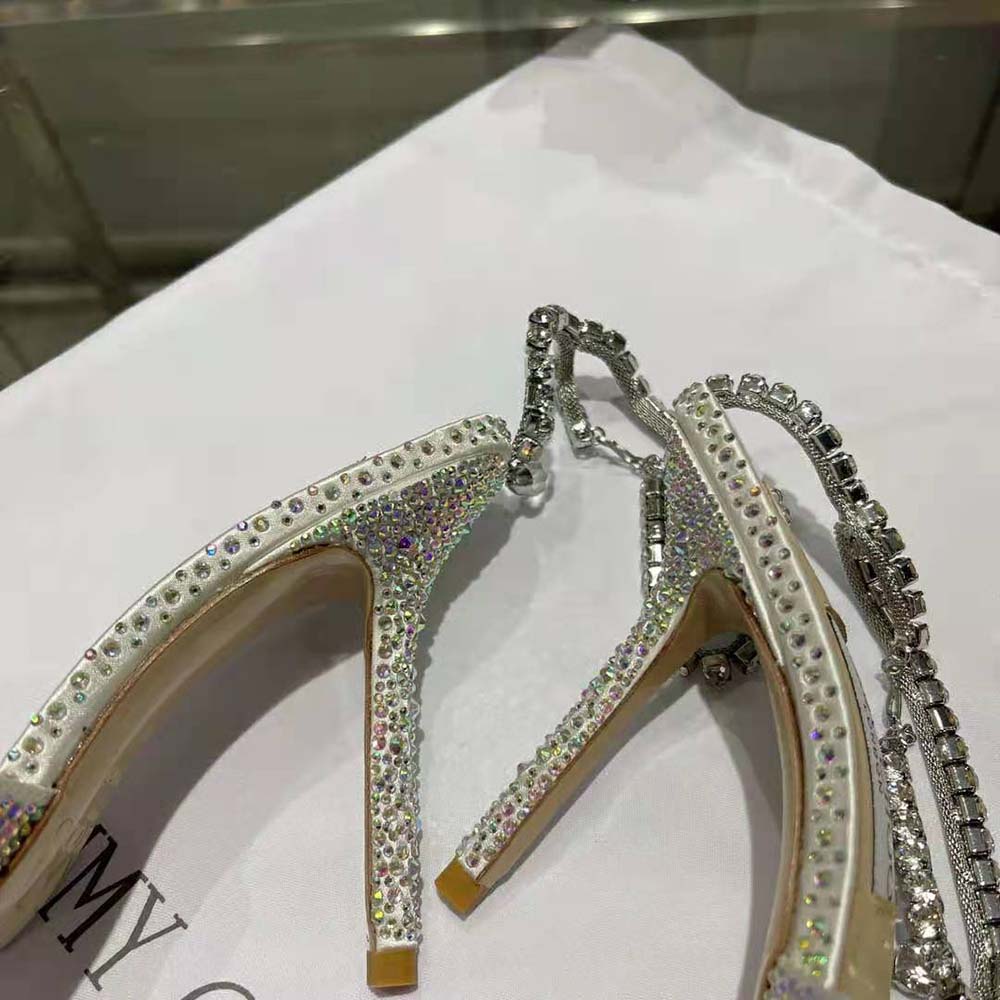 Jimmy Choo Women Saeda 100 Ivory Satin Pumps with Crystal Embellishment - image 9