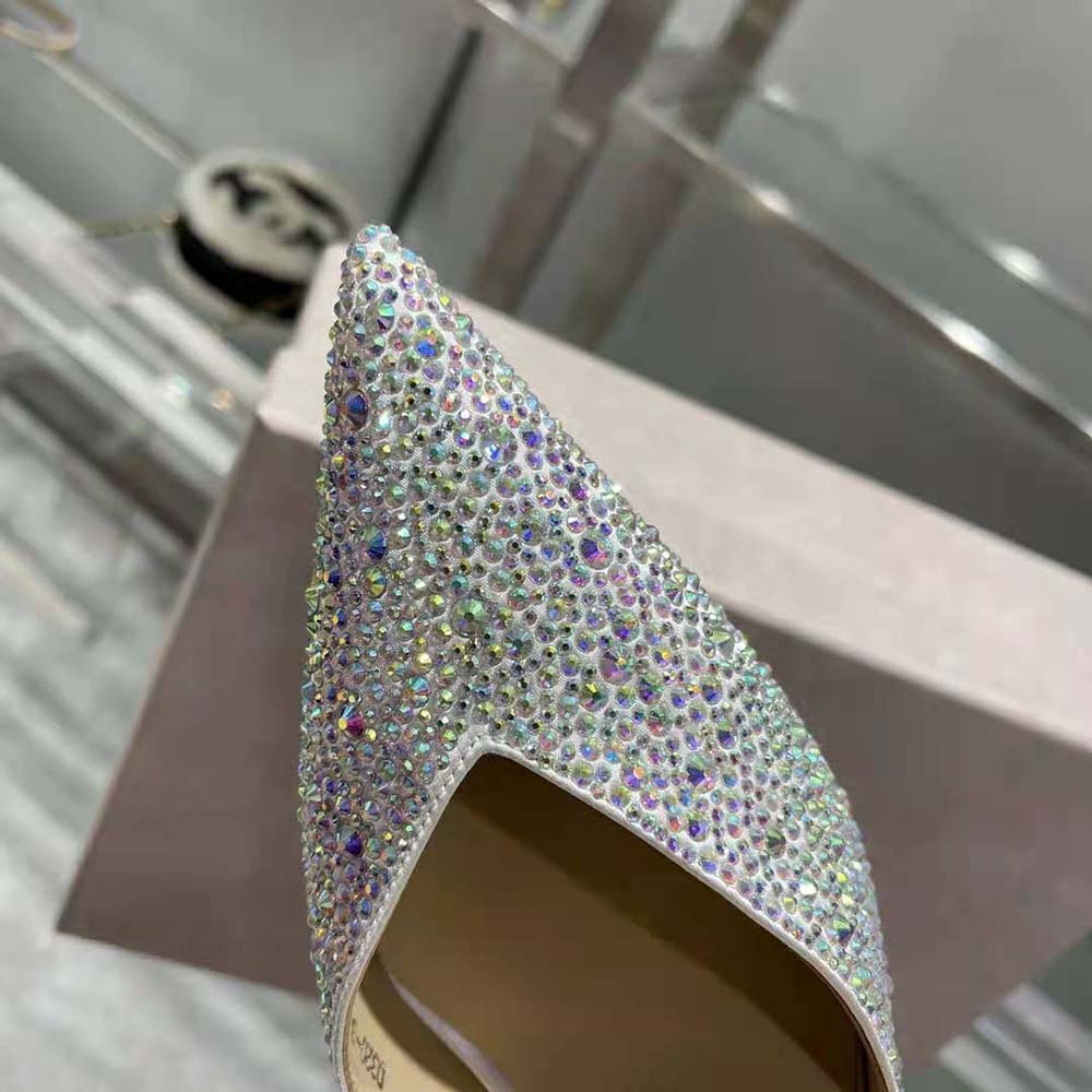 Jimmy Choo Women Saeda 100 Ivory Satin Pumps with Crystal Embellishment - image 8