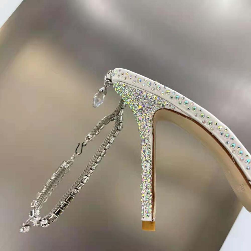 Jimmy Choo Women Saeda 100 Ivory Satin Pumps with Crystal Embellishment - image 7