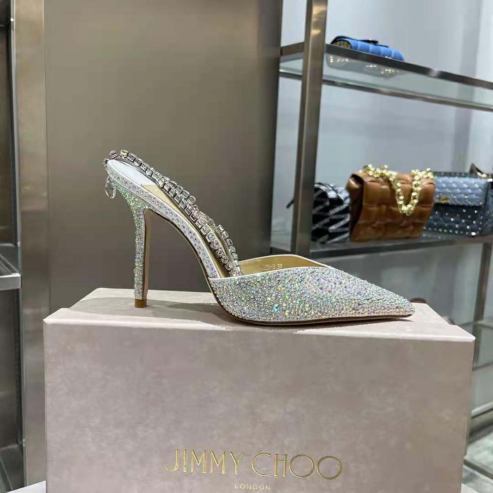 Jimmy Choo Women Saeda 100 Ivory Satin Pumps with Crystal Embellishment - image 6