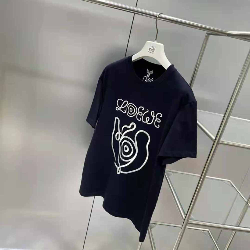 Loewe Men Embroidered T-shirt in Organic Cotton-Black - image 4