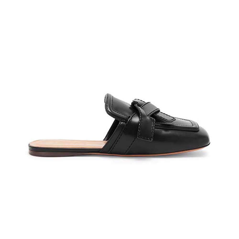 Front angle of Loewe Women Gate Flat Mule in Calfskin-Black