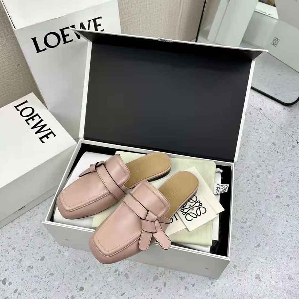 Top view highlighting the slip-on design of Loewe Women Gate Flat Mule in Pink
