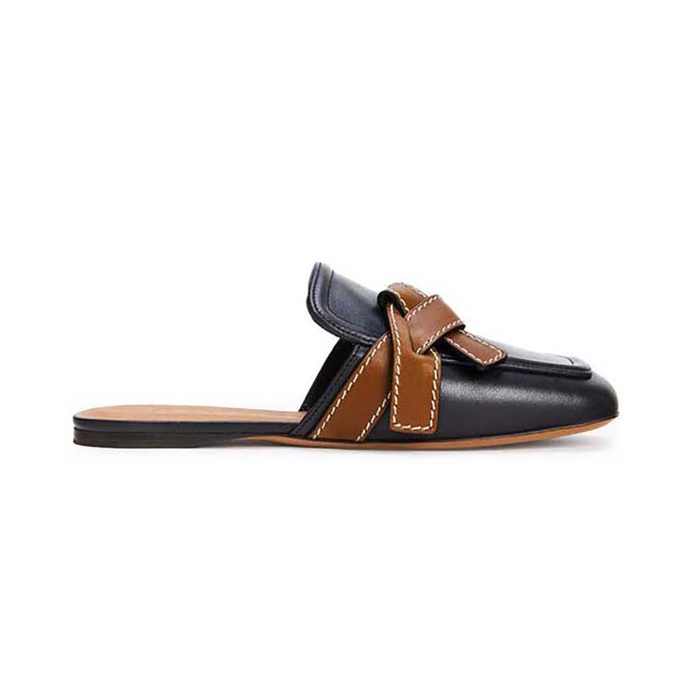 Side view of Loewe Women Gate Flat Mule in Calfskin-Tan