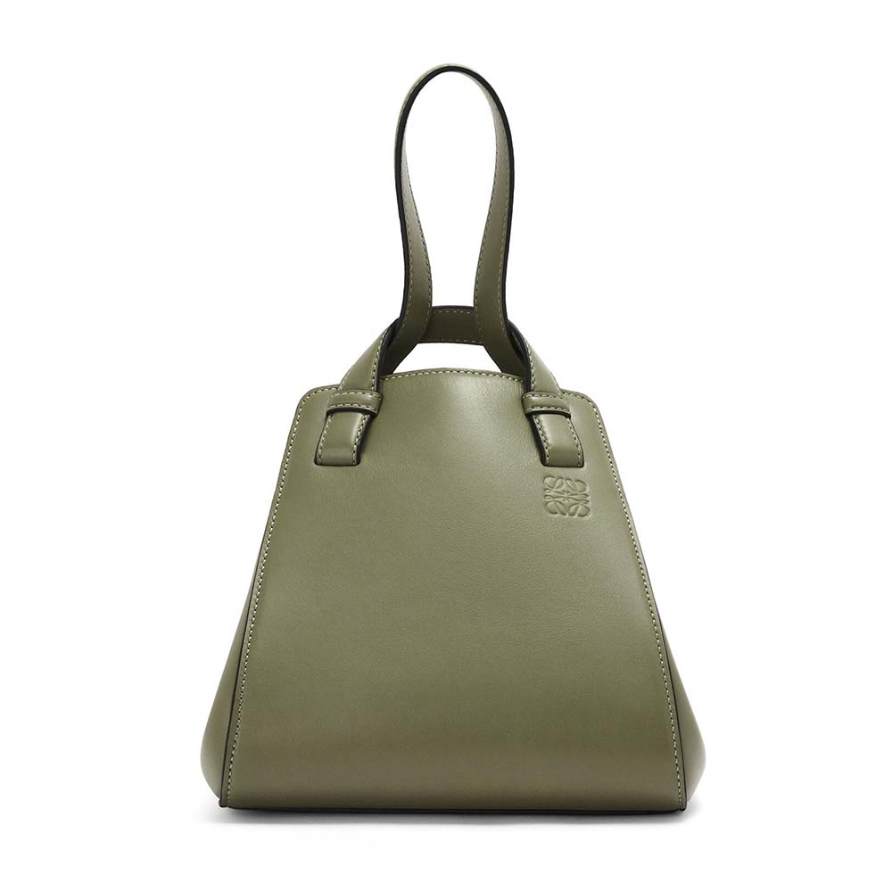 Front angle of Loewe Women Hammock Nugget Bag in green nappa leather