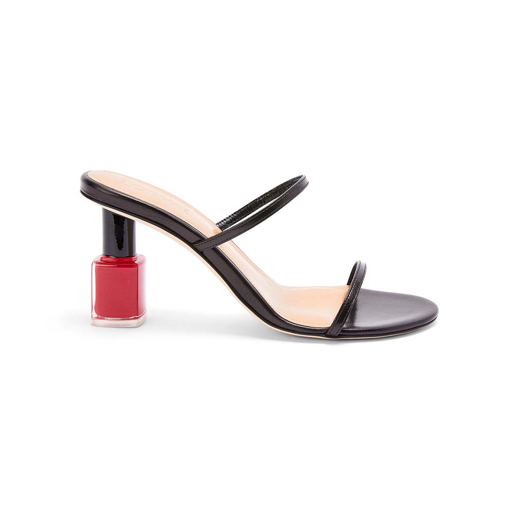 Side view of Loewe Women Nail Polish Sandal in Goatskin-Black