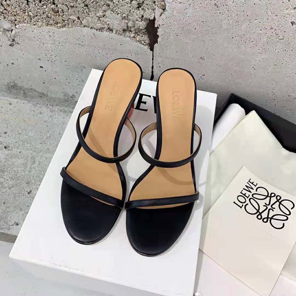 Back angle showing sculptural high heel of Loewe Women Nail Polish Sandal
