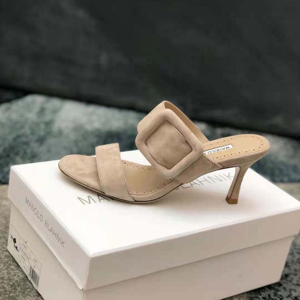 Manolo Blahnik Women Light Beige Suede Open Toe Mules - image 8