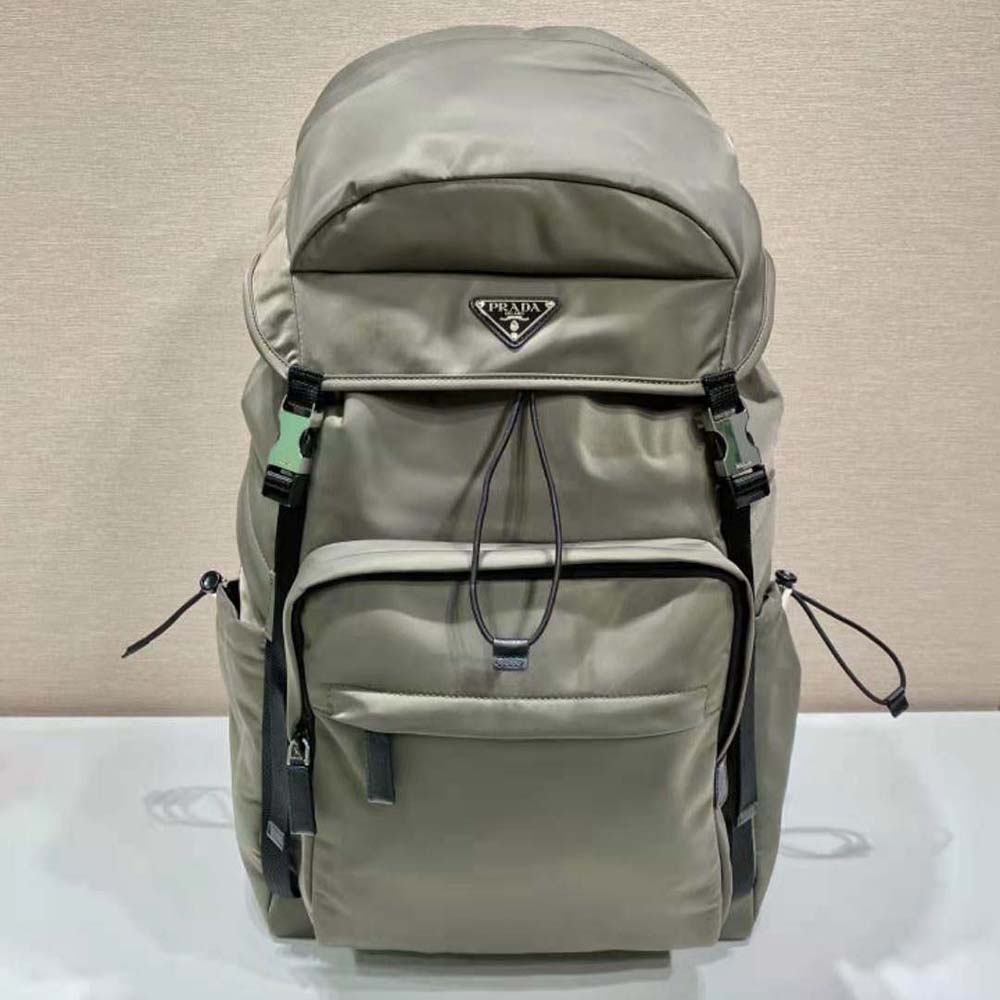 Close-up of silver hardware and saffiano leather on Prada backpack