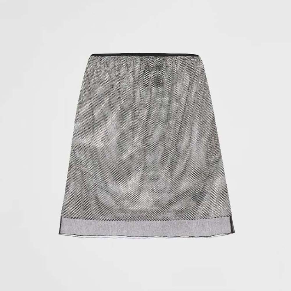 Front view of Prada Women Chiffon Mini Skirt with Micro Studs-Black