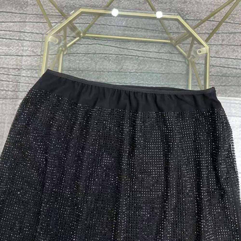 Prada Women Chiffon Mini Skirt with Micro Studs-Black - image 5
