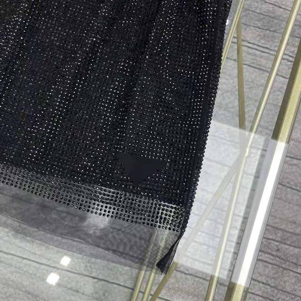 Prada Women Chiffon Mini Skirt with Micro Studs-Black - image 7